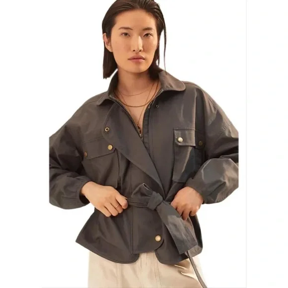 NWT ANTHROPOLOGIE PUFF SLEEVED UTILITY JACKET IN DARK GREY - Picture 5 of 5